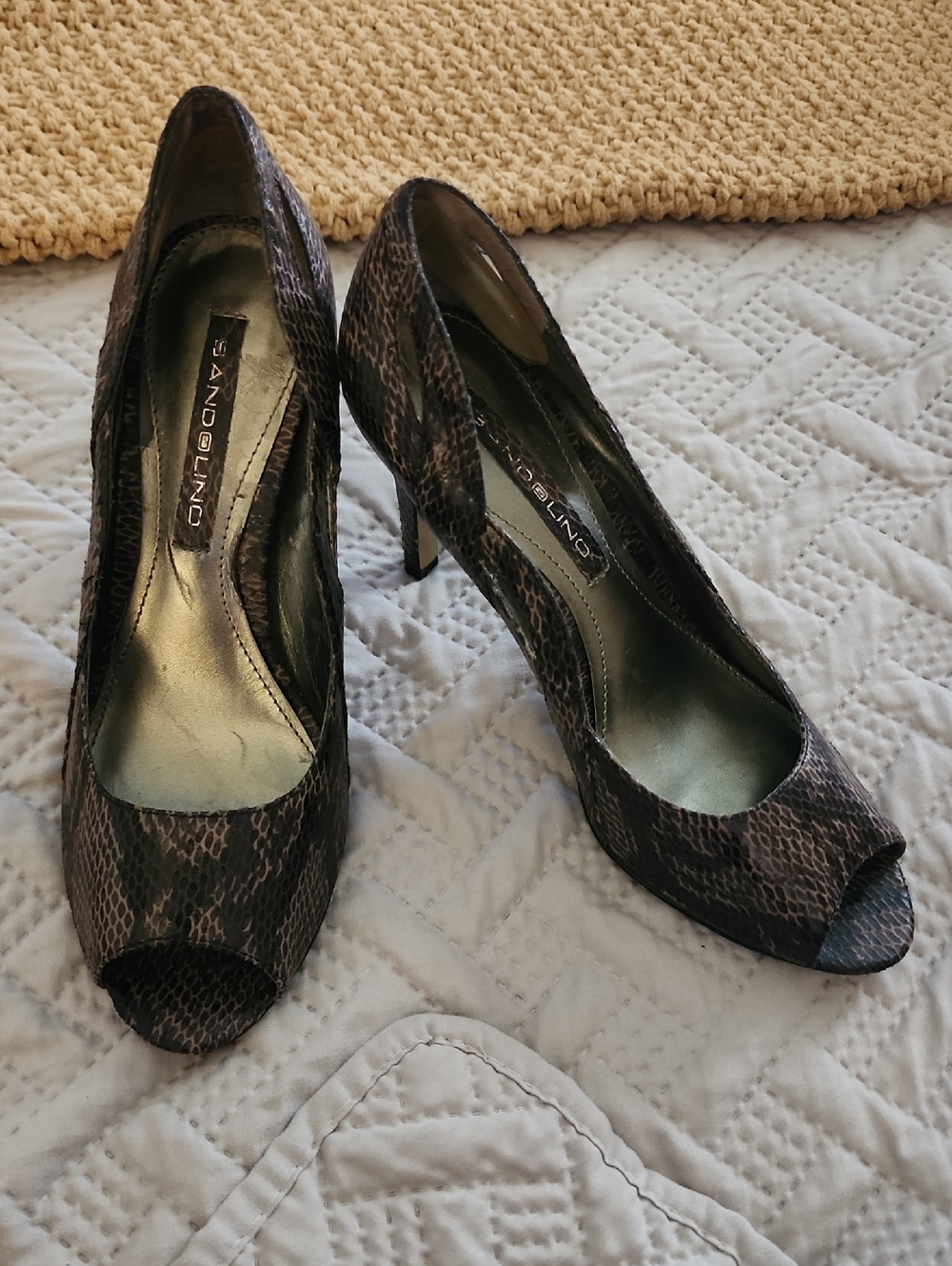 Bandolino Brown Snakeskin Peep-Toe Heels